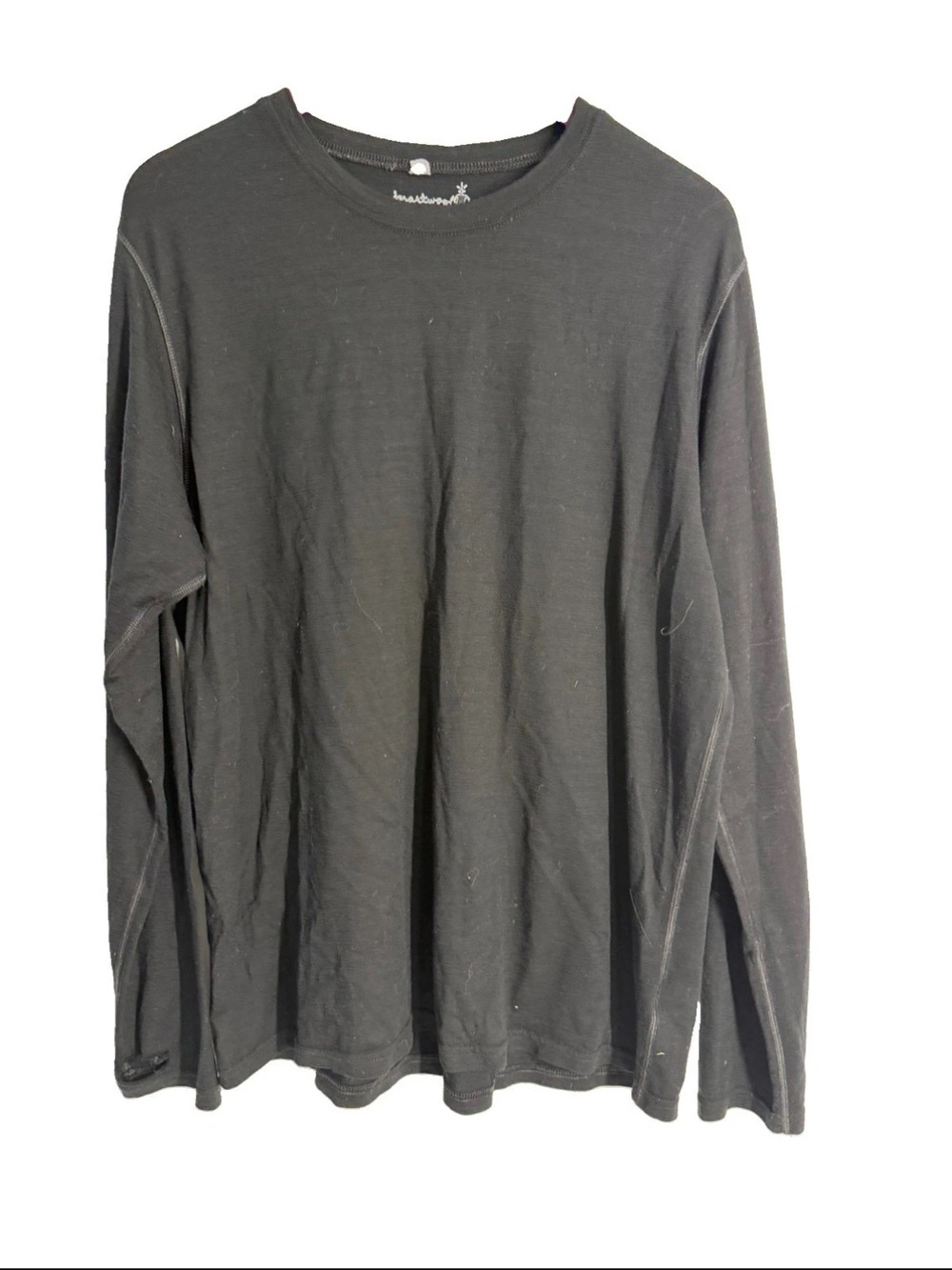 Smartwool Shirt Mens L Long Sleeve 100% Merino Wool Base Layer Top holes black